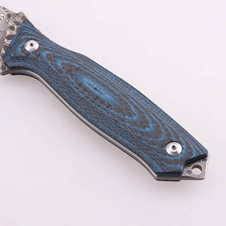 OEM 고정 칼 9Cr18MoV 다마스커스 블레이드 G10 탄소 섬유 상감 핸들 DJ-2503