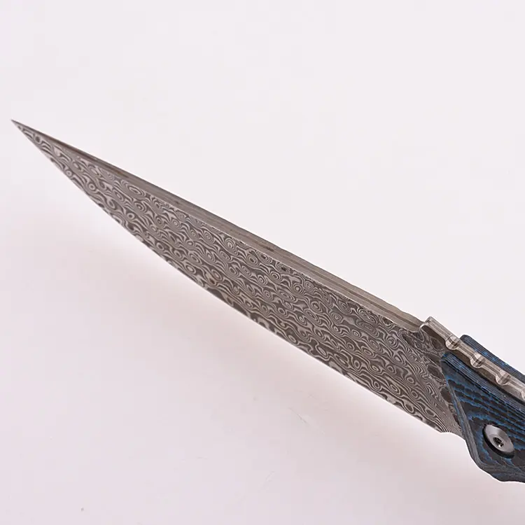 OEM 고정 칼 9Cr18MoV 다마스커스 블레이드 G10 탄소 섬유 상감 핸들 DJ-2503