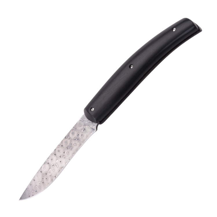 OEM Folding Pocket Knife Damascus Blade Ebony Handle GC-1756D-BW