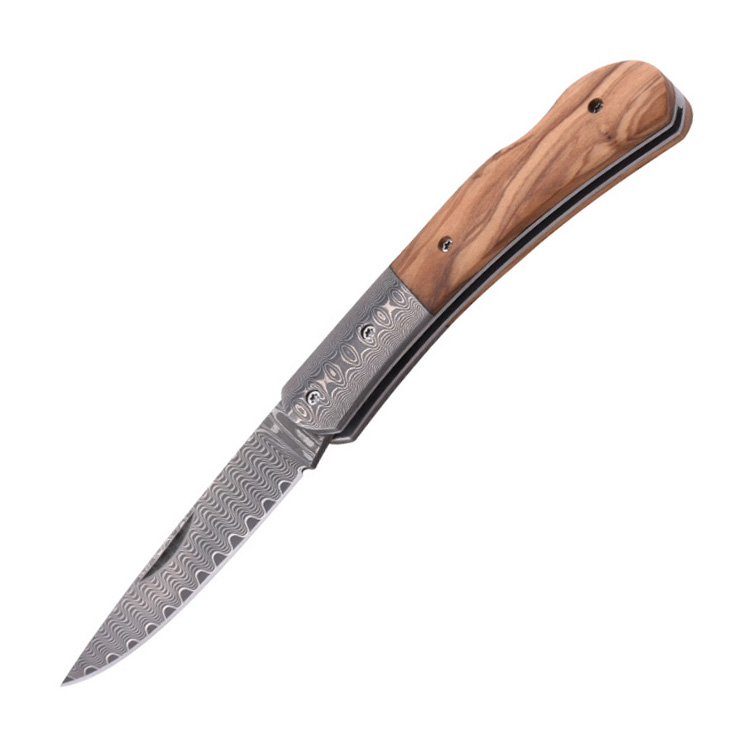 OEM Folding Pocket Knife Damascus Blade Olive Wood Handle GC-51D-OL