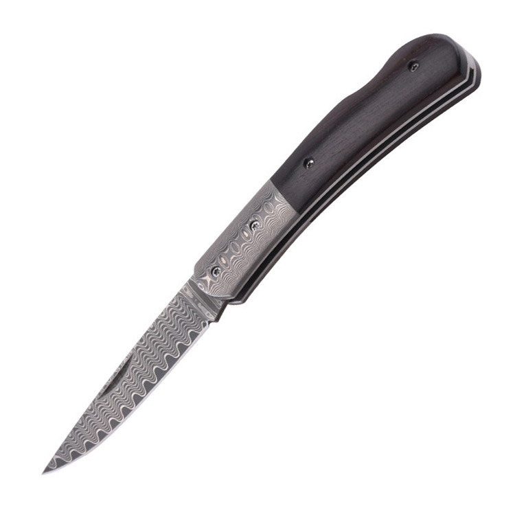 OEM Folding Pocket Knife Damascus Blade Ebony Handle GC-51D-BW
