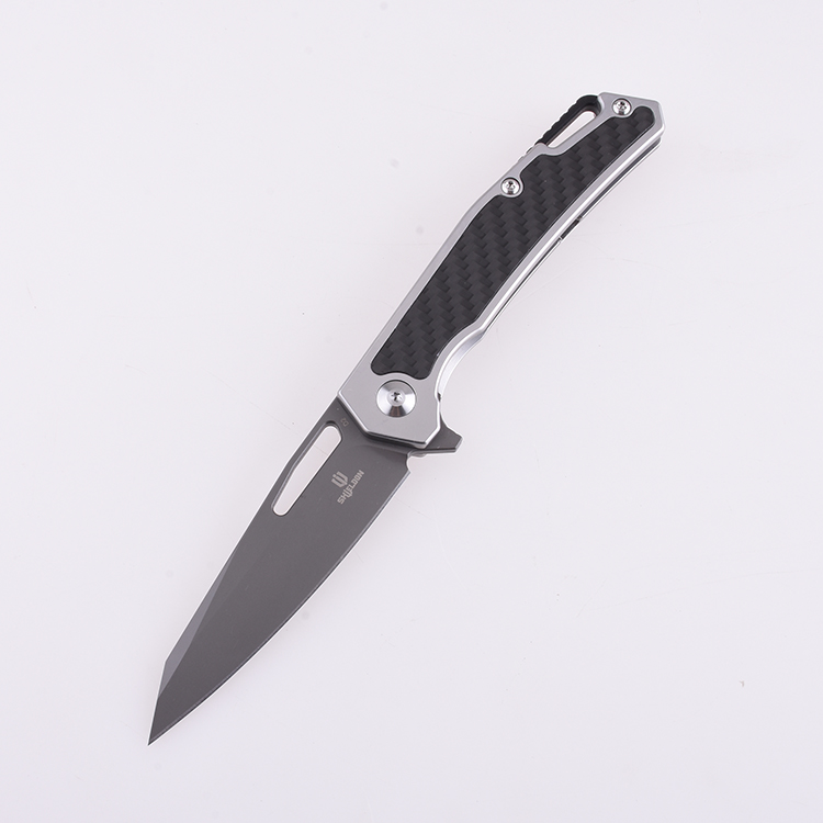 Shieldon Folding Pocket Knife Barraskewda D2 Blade 3Cr14 + Carbon Fiber Handle 9042S1-G