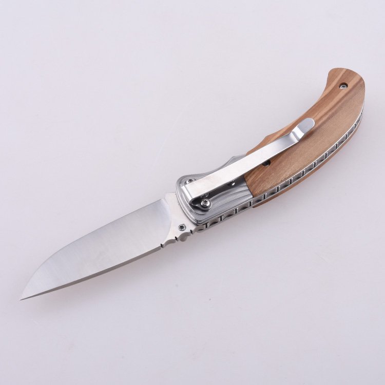 Canivete dobrável OEM Olive 7Cr13MoV lâmina cabo de madeira GC-17927OL