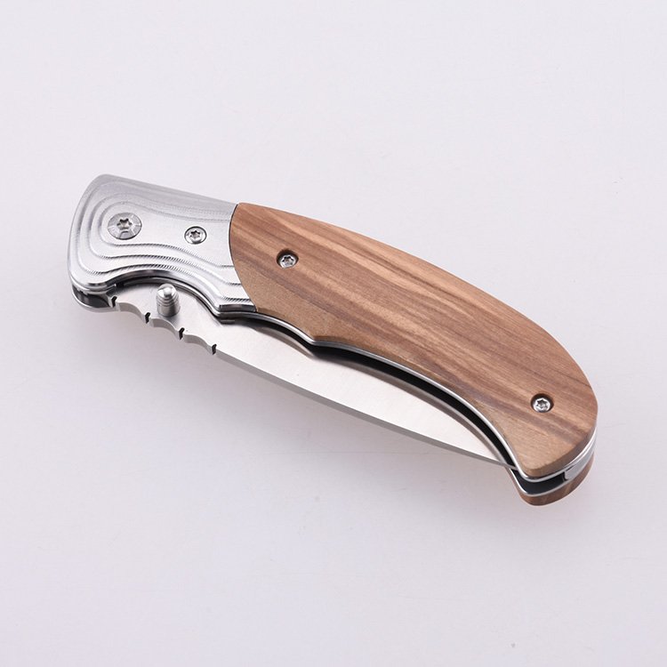 OEM Folding Pocket Knife Olive 7Cr13MoV Blade Wood Handle GC-17927OL