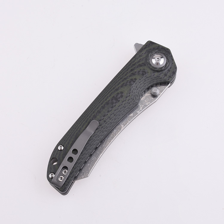 Canivete dobrável Shieldon Tortank 9Cr18Mov Lâmina de aço damasco de 67 camadas G10 + cabo de fibra de carbono 7091D