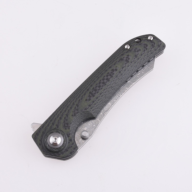 Canivete dobrável Shieldon Tortank 9Cr18Mov Lâmina de aço damasco de 67 camadas G10 + cabo de fibra de carbono 7091D