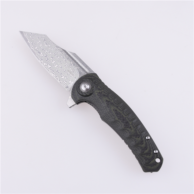 Coltello tascabile pieghevole Shieldon 9Cr18Mov Lama in acciaio Damasco a 67 strati G10 + Manico in fibra di carbonio 7093D