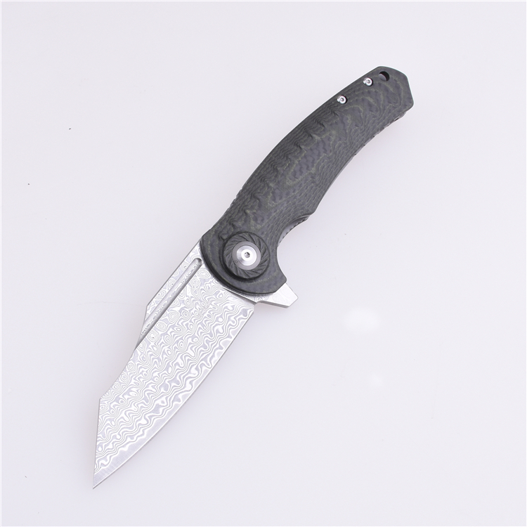 Coltello tascabile pieghevole Shieldon 9Cr18Mov Lama in acciaio Damasco a 67 strati G10 + Manico in fibra di carbonio 7093D