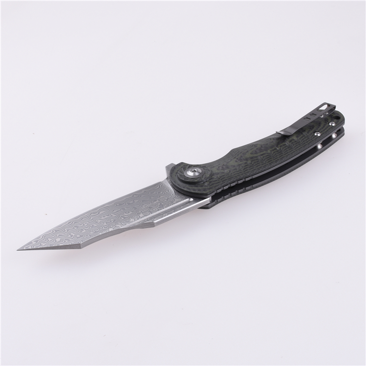 Coltello tascabile pieghevole Shieldon 9Cr18Mov Lama in acciaio Damasco a 67 strati G10 + Manico in fibra di carbonio 7093D