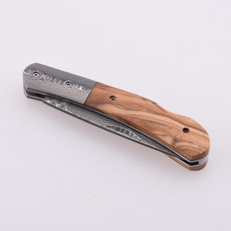 OEM складной карманный нож Лезвие из дамасской стали Рукоятка из оливкового дерева GC-51D-OL