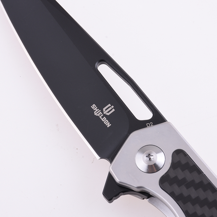Coltello tascabile pieghevole Shieldon Barraskewda D2 lama 3Cr14 + manico in fibra di carbonio 9042S1-B