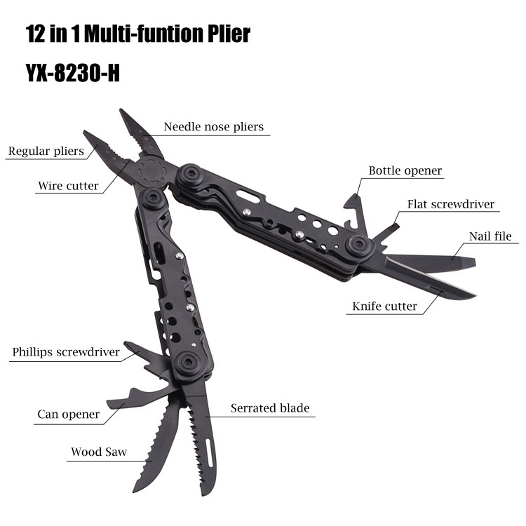 Prodotto OEM 12 in 1 pinza multiuso in acciaio inossidabile multifunzione multiutensile YX-8230-H