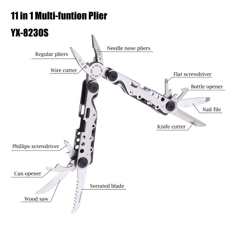 OEM 제품 11 In 1 멀티 도구 플라이어 스테인레스 스틸 멀티 기능 Multitool YX-8230S