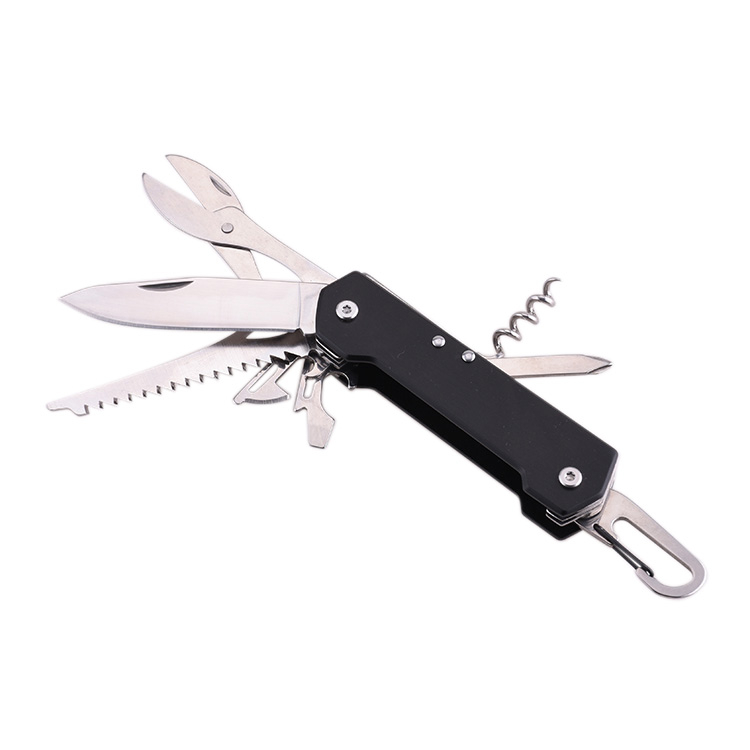 OEM 9-in-1 army knife aluminum handle carabiner opener corkscrew saw HF-GH-A08AL
