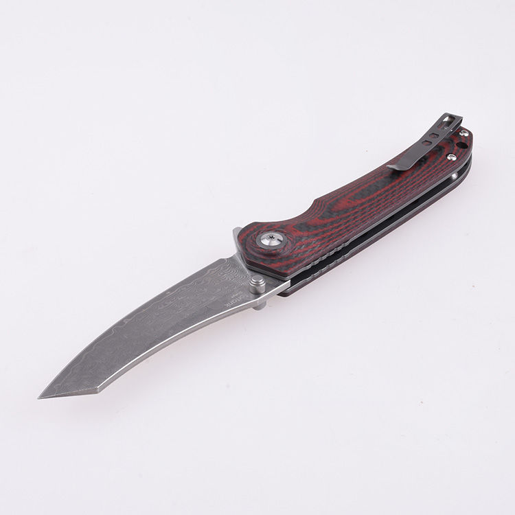 Shieldon Folding Pocket Knife Tortank 9Cr18Mov 67-Layer Damascus Steel Blade G10 + Carbon Fiber Handle 7091D1
