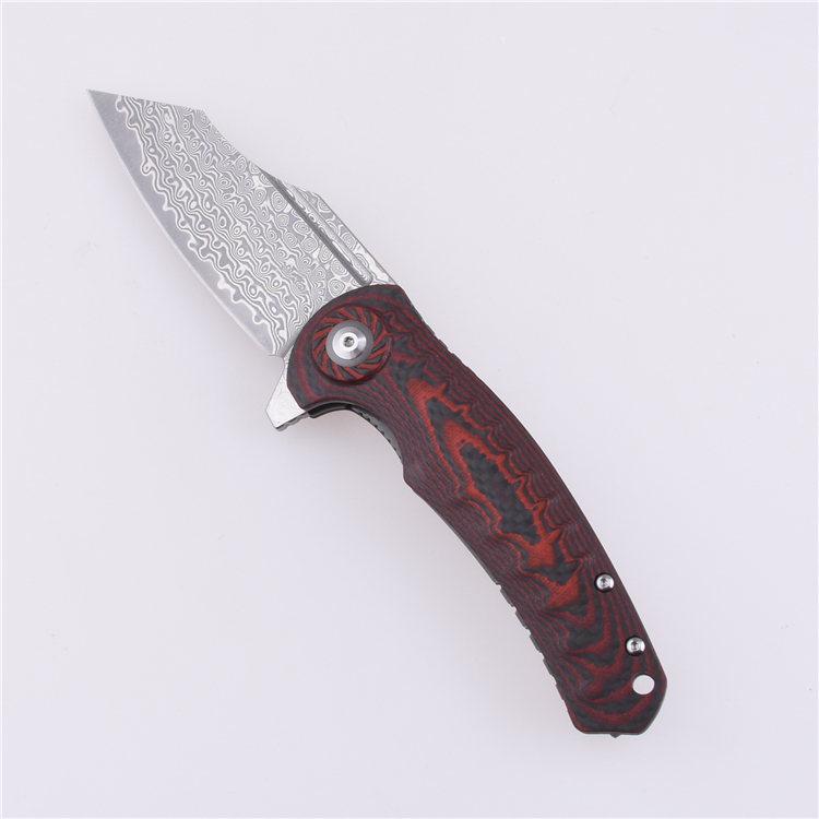 Shieldon Folding Pocket Knife 9Cr18Mov 67-Layer Damascus Steel Blade G10 + Carbon Fiber Handle 7093D1