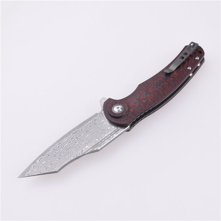 Shieldon Folding Pocket Knife 9Cr18Mov 67-Layer Damascus Steel Blade G10 + Carbon Fiber Handle 7093D1
