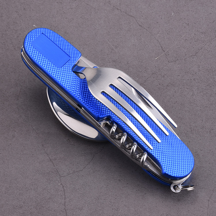 OEM 8 en 1 sacacorchos de aluminio de la bifurcación de la cuchara de la manija del color de encargo de la herramienta que acampa HF-A106ALL