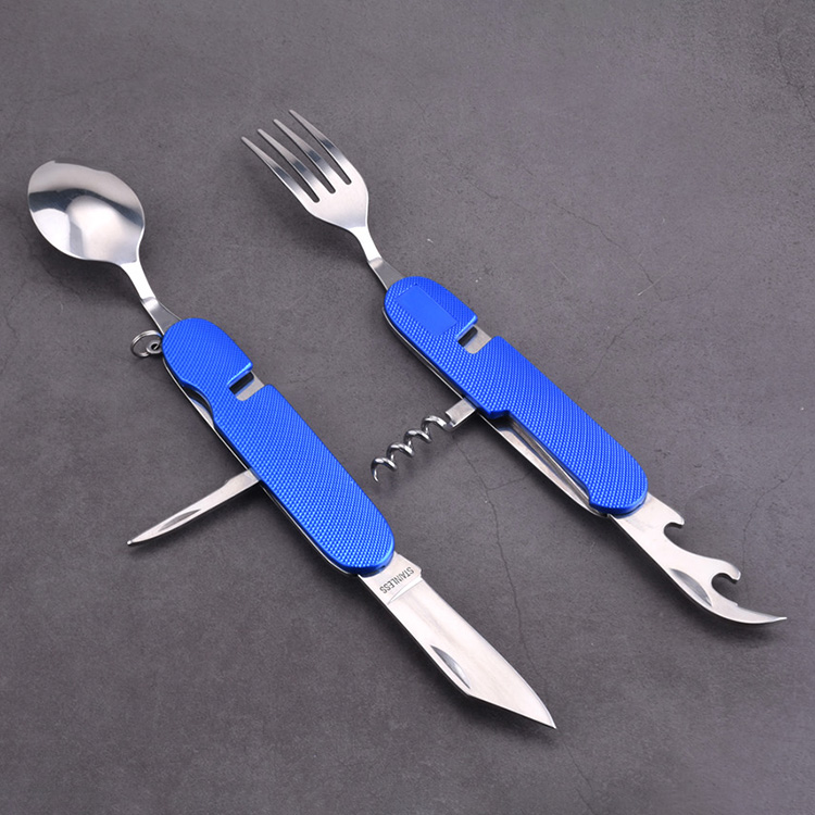 OEM 8 en 1 sacacorchos de aluminio de la bifurcación de la cuchara de la manija del color de encargo de la herramienta que acampa HF-A106ALL