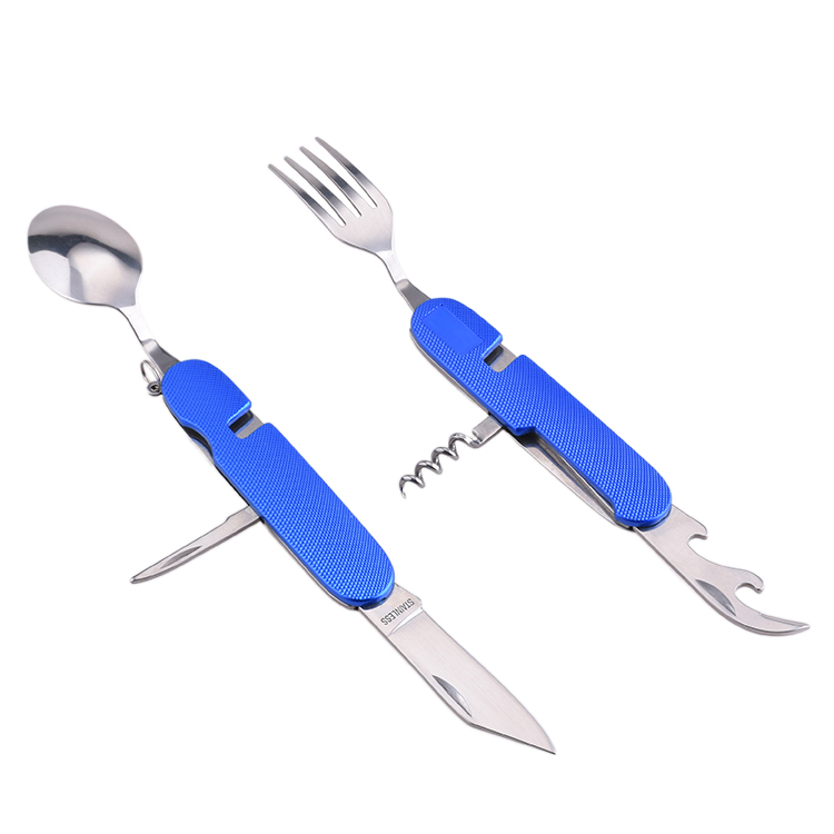 OEM 8 In 1 Camping Tool custom color Aluminum Handle spoon fork corkscrew HF-A106ALL