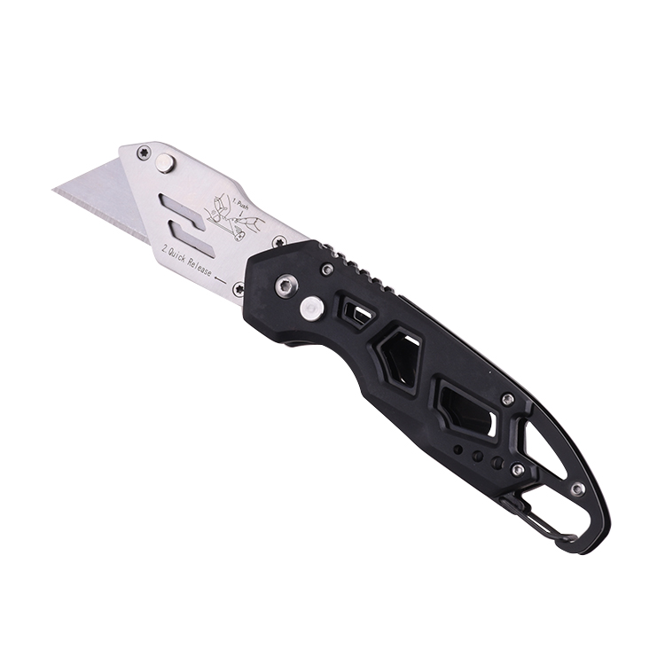 Klip sabuk kunci tombol pemotong utilitas OEM SK5 pisau yang dapat diganti Gagang Aluminium 3 in 1 HF-KL029