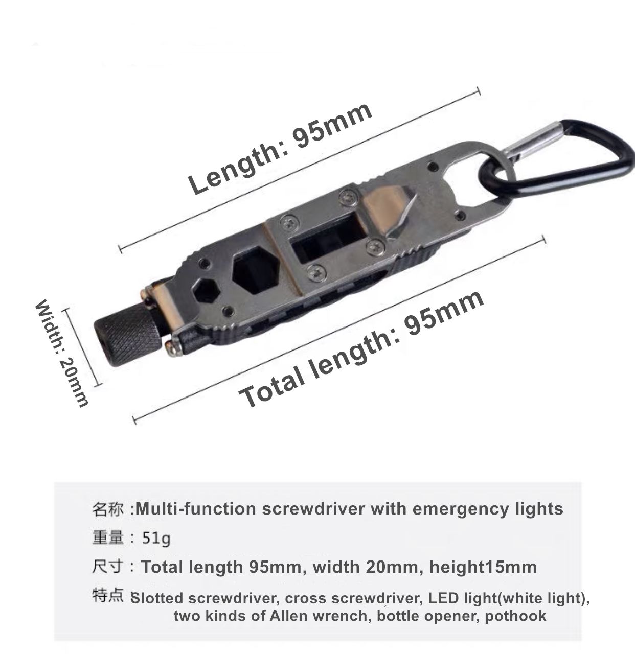 Il moschettone multifunzione EDC 12 all'ingrosso è dotato di uso quotidiano portatile JQ-0306