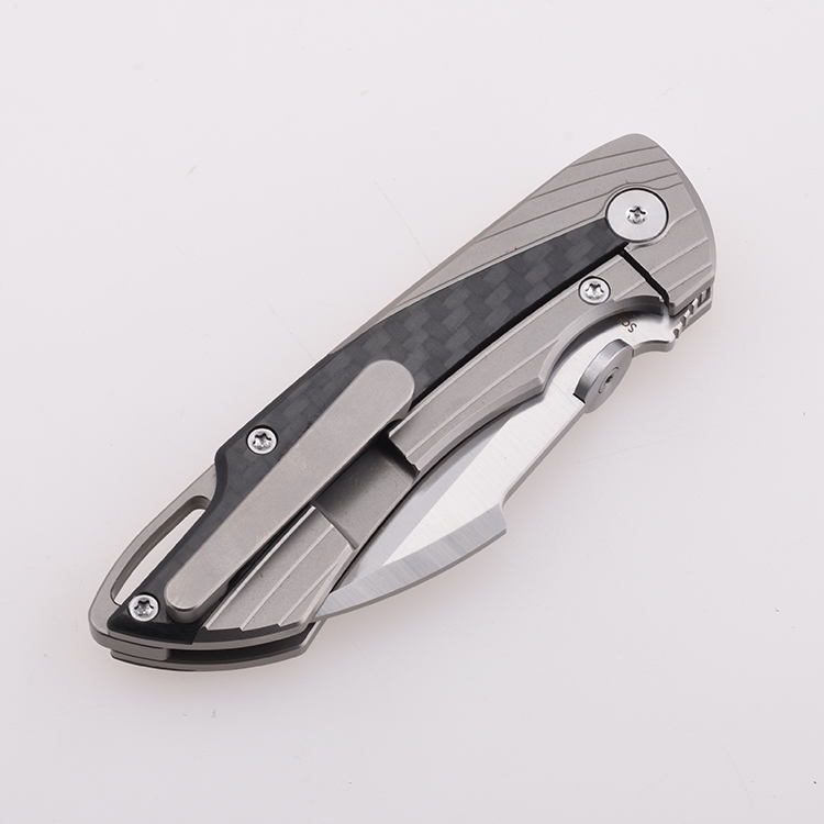 Shieldon EDC knife, MN01A Squire, M390 blade, 6AL4V Titanium carbon fiber inlayed handle, nested frame lock, Noble Knives (USA) design