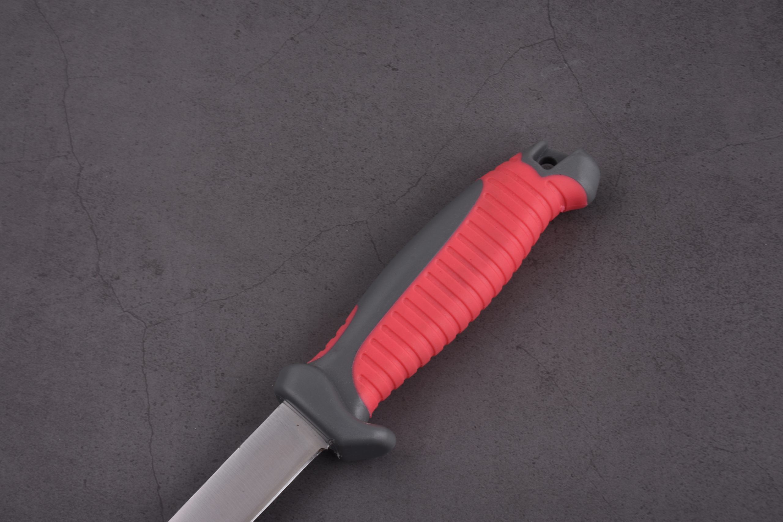 OEM Fixed Fishing Knife 3Cr13 Blade PP+TPR Handle na may PP sheath black & red FX- 22654
