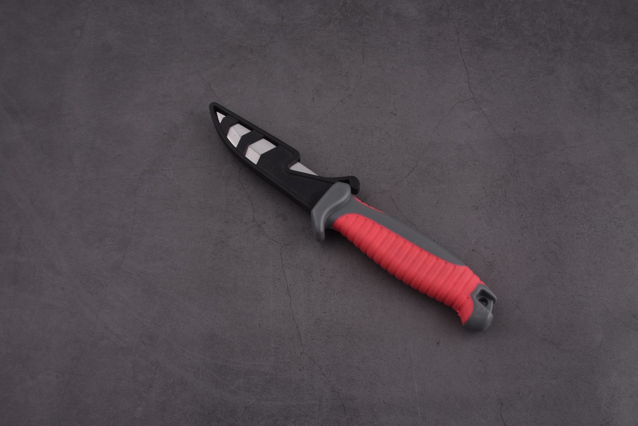 OEM Fixed Fishing Knife 3Cr13 Blade PP+TPR Handle with PP sheath black & red FX-22654-04 02