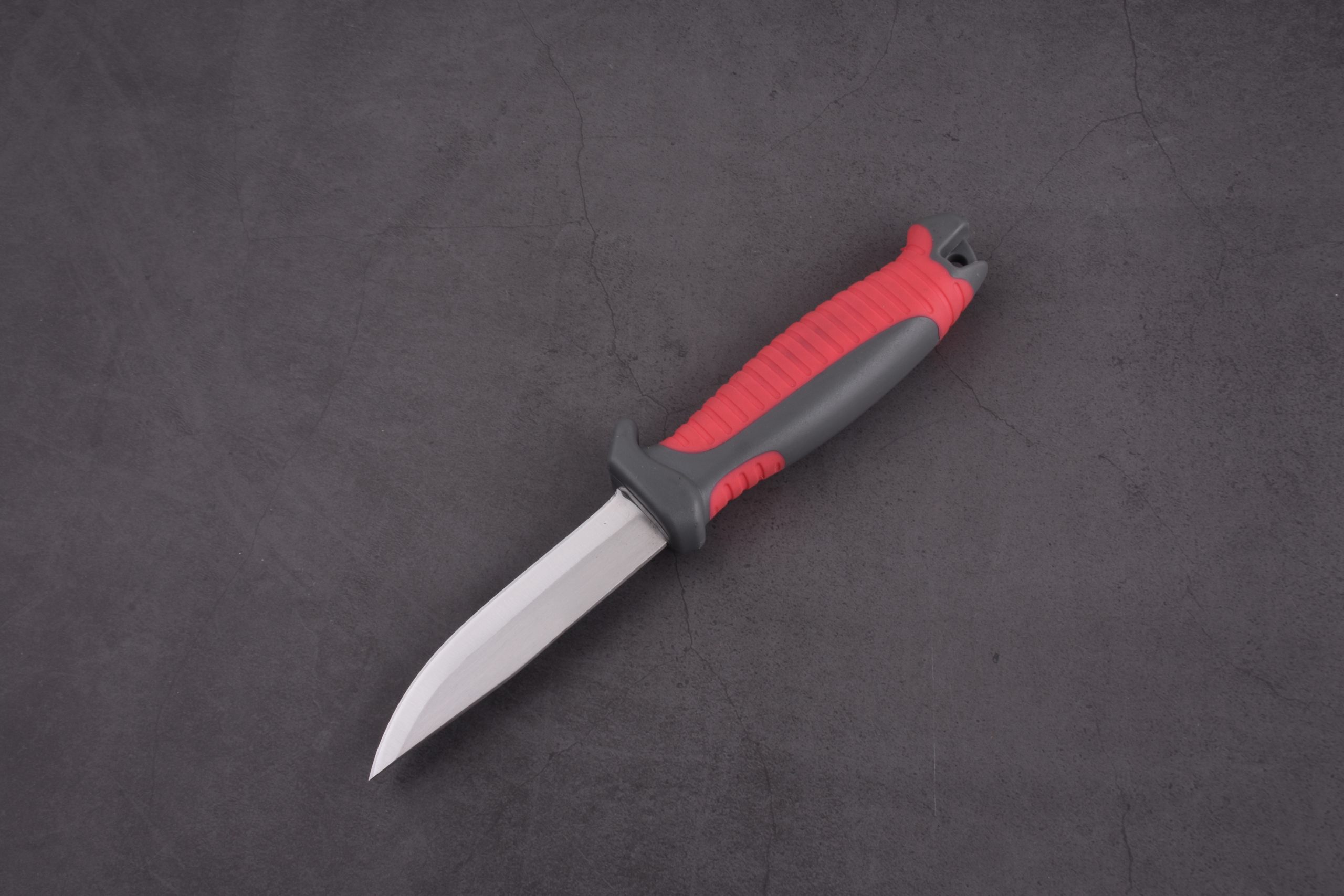 OEM Fixed Fishing Knife 3Cr13 Blade PP+TPR Handle na may PP sheath black & red FX-22654-04