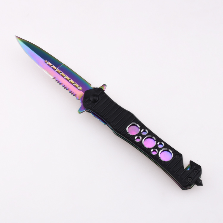 OEM folding knives 3Cr blade anodized aluminum handle rainbow titanium coating finish LS-2567