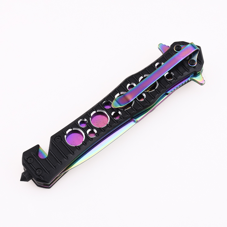 OEM 접는 나이프 3Cr 블레이드 알루마이트 알루미늄 핸들 레인보우 티타늄 코팅 마감 LS-2567