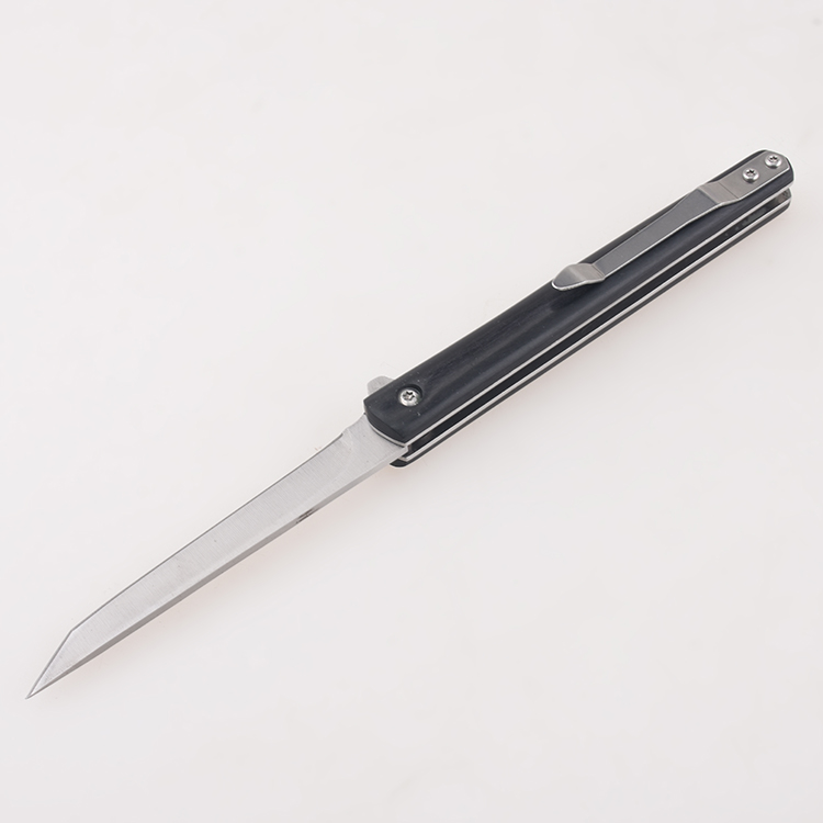 Wholesale folding wood handle 3Cr blade flipper fast open slim pocket knife MC-SK-35