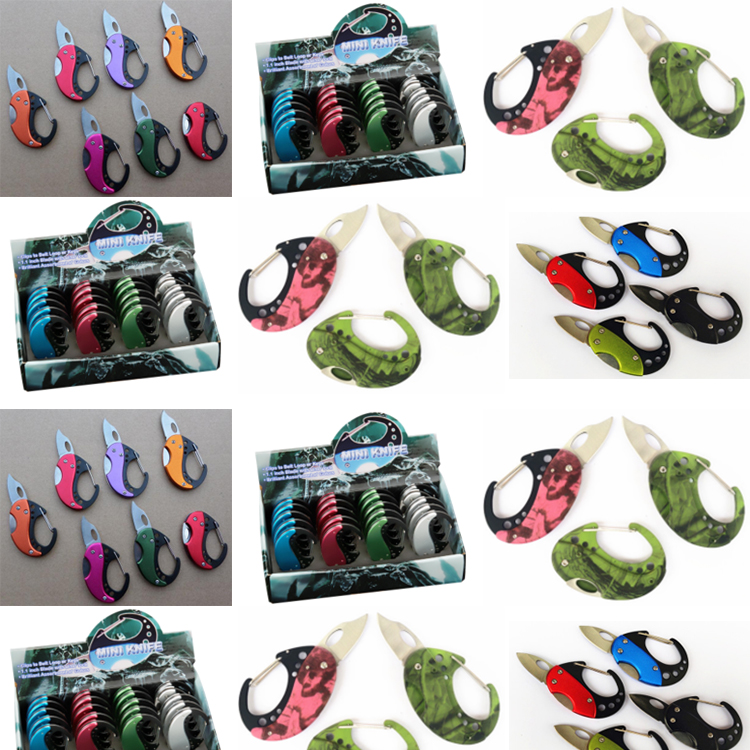 OEM Canabiner hoja de bloqueo mini cuchillo juego de regalo multicolor llavero aluminio anodizado JLD-KC20B