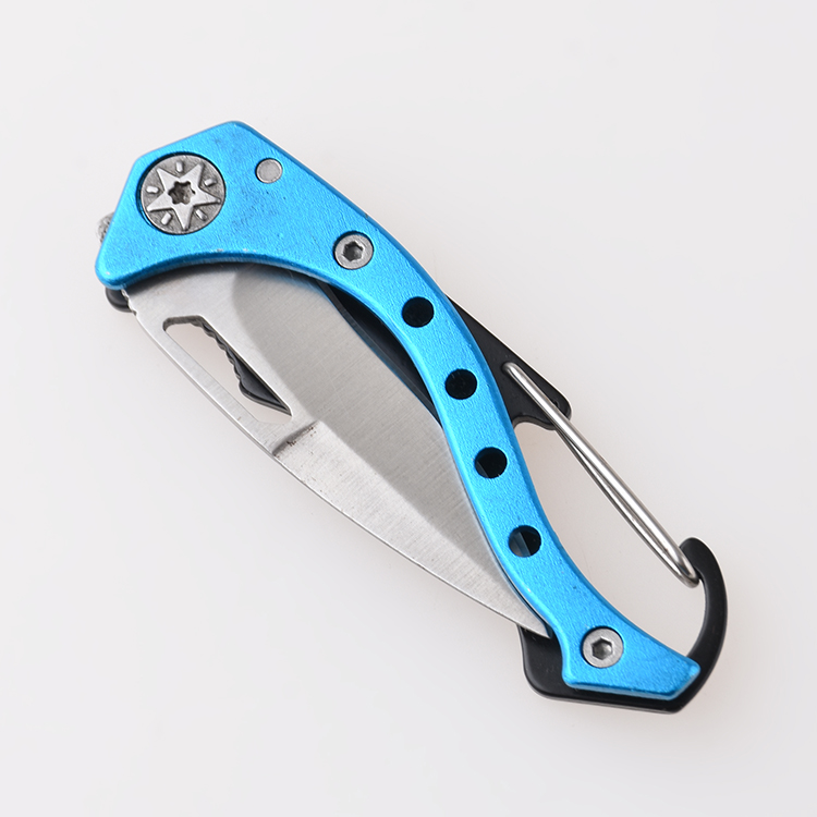 OEM Canabiner cuchillo aluminio anodizado mango hoja portátil al aire libre clip para llave JLD-KC30