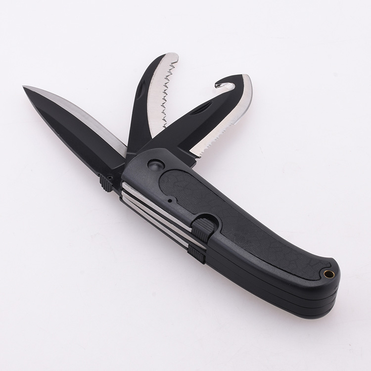 OEM cuchillo plegable lockback 3 cuchillas en 1 cortador al aire libre sierra gancho de tripa hoja dentada JLD-C383