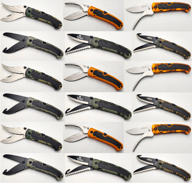 Faca dobrável OEM PP+TPR cabo multiuso 3 em 1 trava 3Cr lâmina serra gancho de tripa JLD-C-282