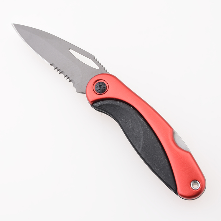 OEM Folding knife red coating stainless steel + plastic handle serrated blade lockback HF-KS19