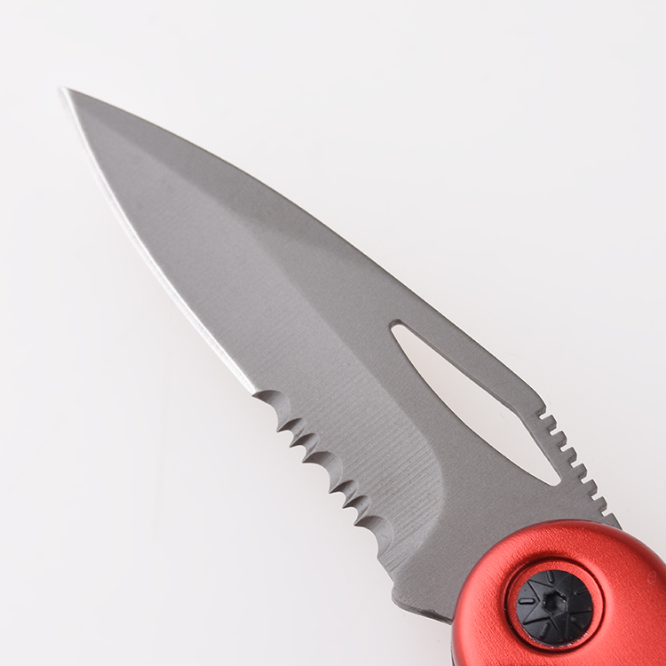 Cuchillo plegable OEM revestimiento rojo acero inoxidable + mango de plástico hoja dentada lockback HF-KS19