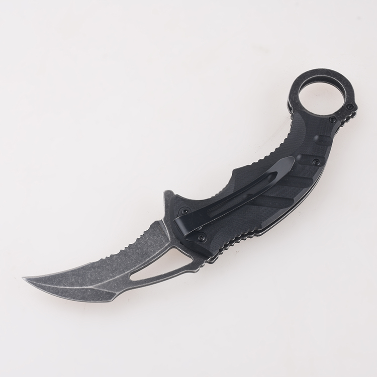 Coltelli pieghevoli OEM Hawkbill lama collo taglio semi-seghettato stonewash annerito FR-0502