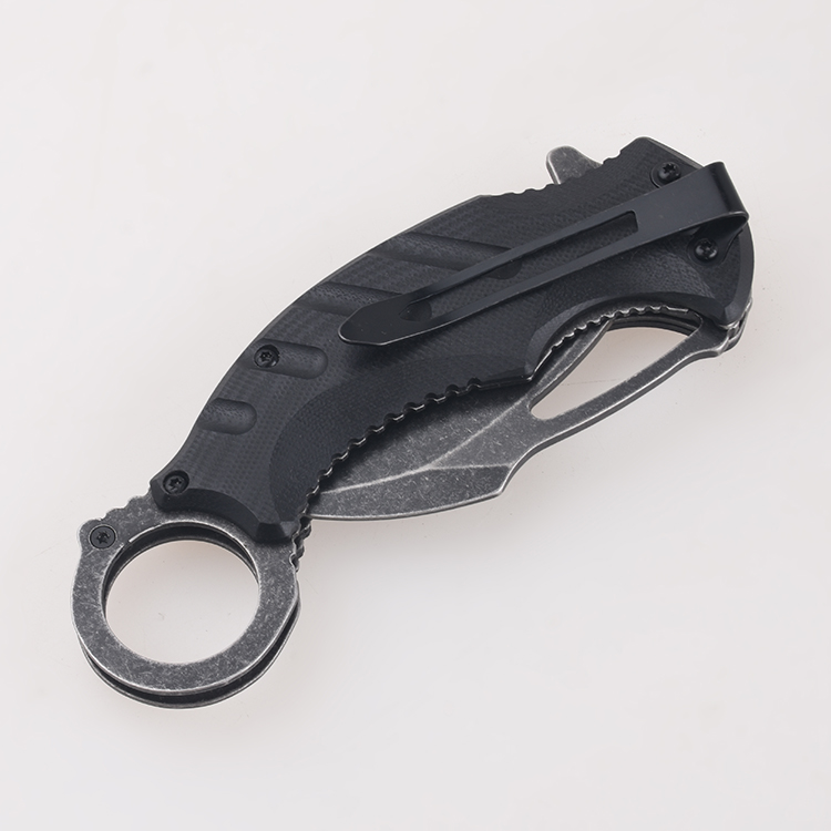 Coltelli pieghevoli OEM Hawkbill lama collo taglio semi-seghettato stonewash annerito FR-0502