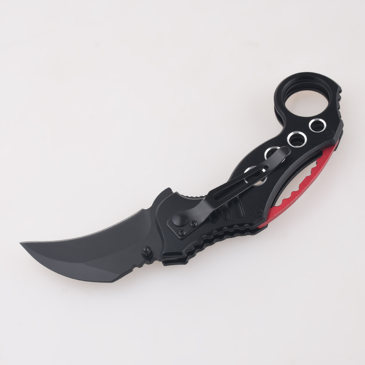OEM folding knives blackened Hawkbill point neck blade pivot aluminum anodized ring FR-0503