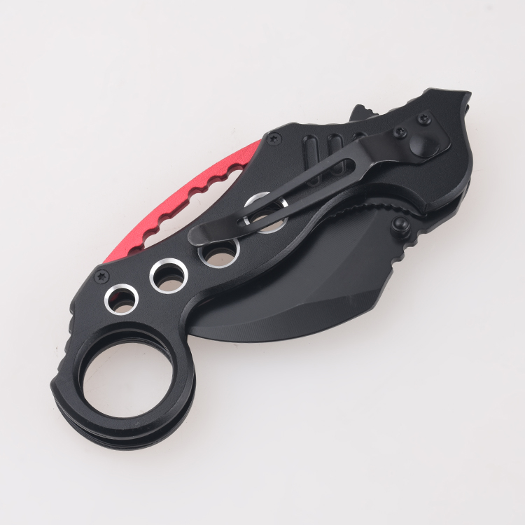 OEM folding knives blackened Hawkbill point neck blade pivot aluminum anodized ring FR-0503