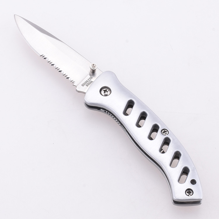 OEM Folding knives serrated blade skeletonized aluminum handle multi-graphic option JLD-20263