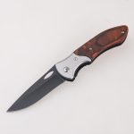 Складные ножи OEM, черненое лезвие, нержавеющая сталь, деревянная инкрустированная ручка, отверстие для большого пальца, открытое FR-0516