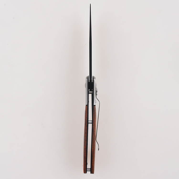 Складные ножи OEM, черненое лезвие, нержавеющая сталь, деревянная инкрустированная ручка, отверстие для большого пальца, открытое FR-0516