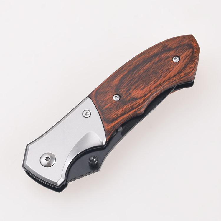 OEM cuchillos plegables hoja ennegrecida acero inoxidable color mango de madera perno prisionero abierto FR-0515