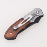 Couteaux pliants OEM lame noircie couleur acier inoxydable manche en bois bouton de pouce ouvert FR-0515