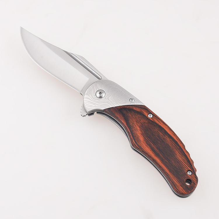 OEM Folding knives blood groove blade clip point stainless steel with wooden handle FR-0509