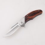 Cuchillos plegables OEM con punta de clip de hoja de ranura de sangre de acero inoxidable con mango de madera FR-0509